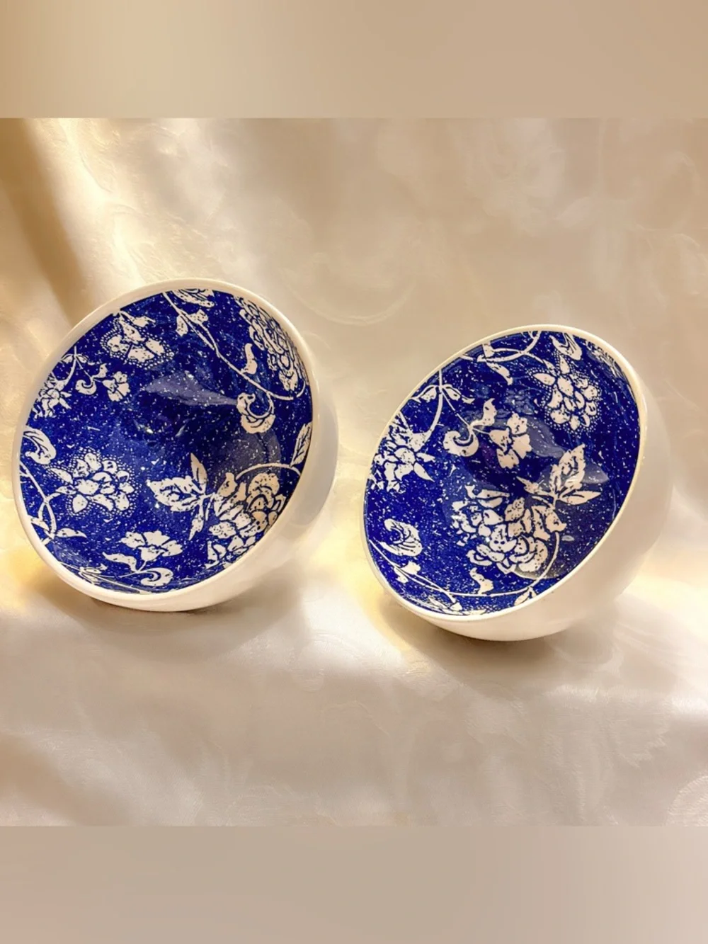 Vintage Pier 1 Batik Bowls Blue White Ceramic Set of 2